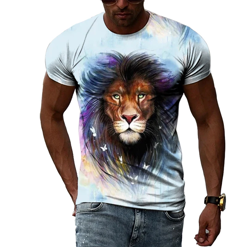 Summer Creative Lion Design Fashion Men T-shirt 3D Casual Hip Hop harajuku Round Neck Print graphic t shirts with Short Sleeves