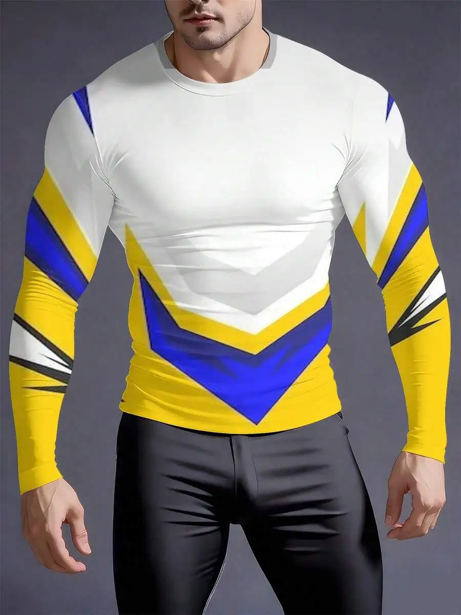 

3D Printed Mens Crew Neck Tight Long Sleeve Compression Shirt