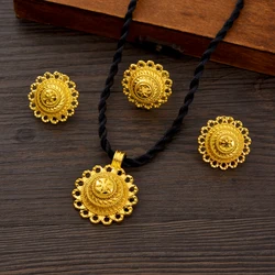 Gold Color Ethiopian Jewelry Sets Necklace Earrings Ring 3-piece Sets Dubai Wedding Bride Sets African Gifts #TZ048