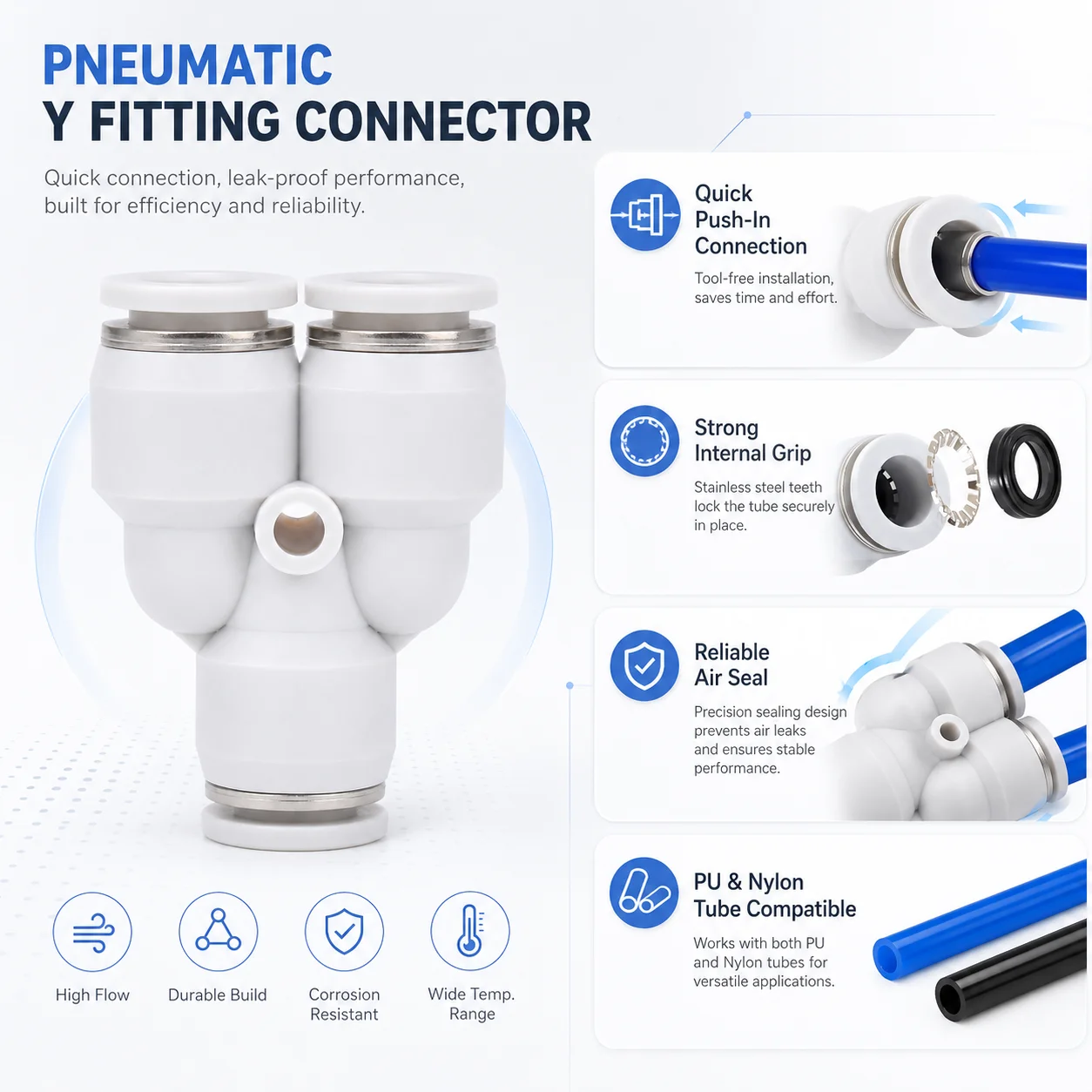 CG 10PCS White PY Series Pneumatic Fitting 4/6/8/10/12/14/16mm Three Way Plastic Quick Release Connector for Air Hose Tube