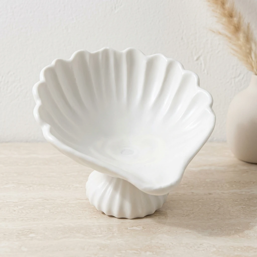 Seashell Jewelry Dish Trinket Tray White Trinket Dish, Seashell Ring Holder, Shell Jewelry Holder for Room Decor Stockholm Style view 5