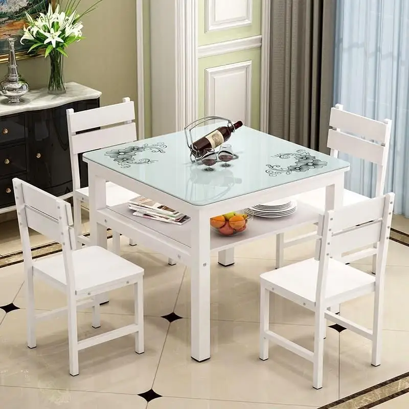 

Tempered glass dining table and chairs Small apartment square table Square small square