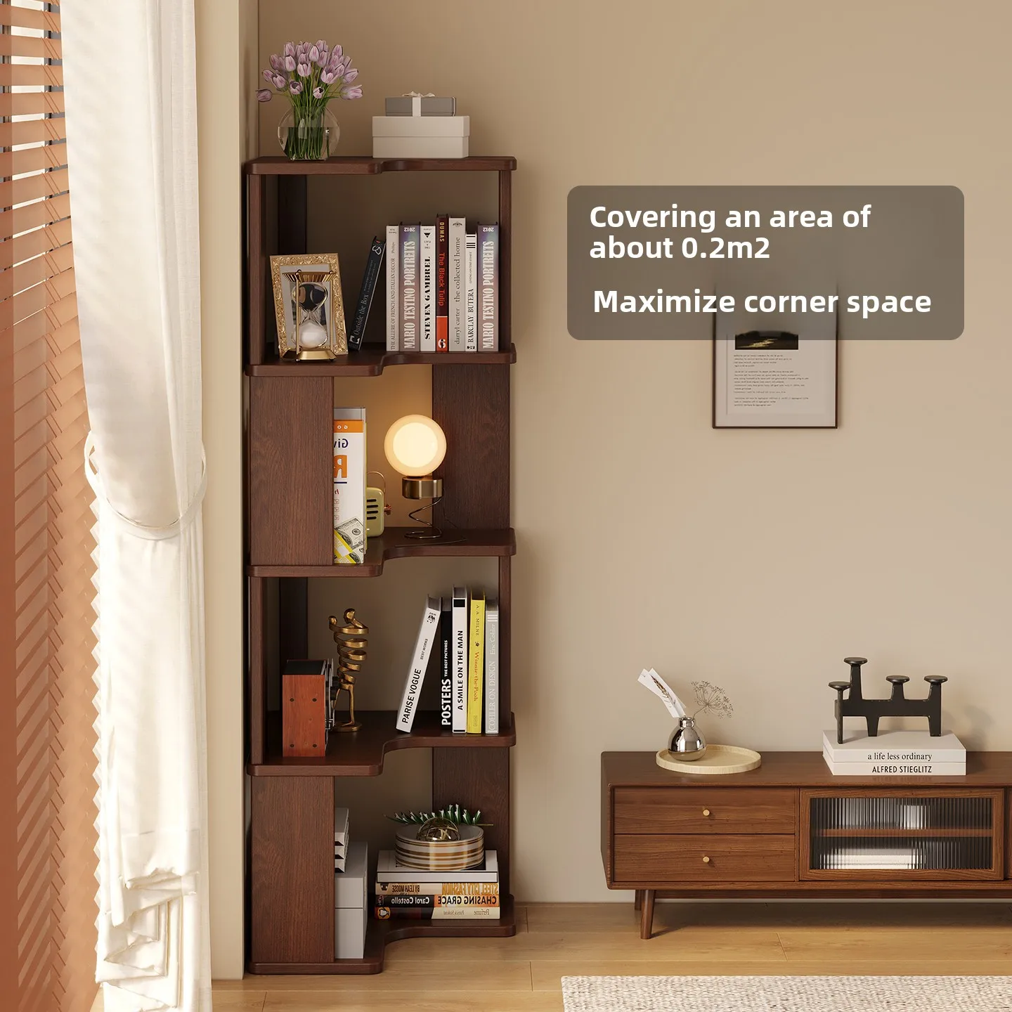 HYS corner bookshelf floor shelf household living room storage triangle indoor bedroom wall multi-layer solid wood bookshelf