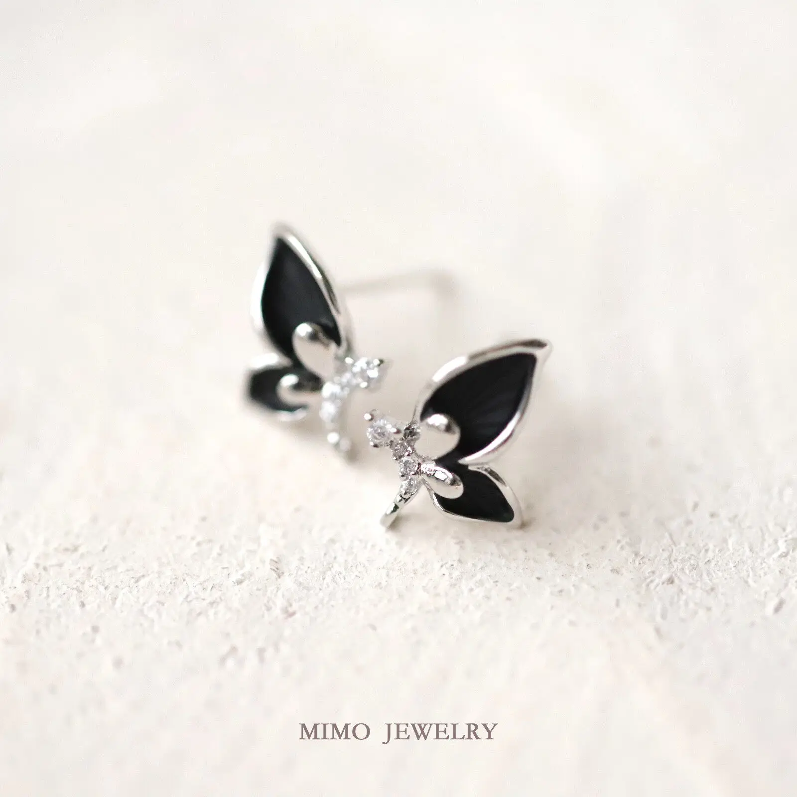 Copper-plated Real Gold Temperament Dripping Oil Smart Black Butterfly Stud Earrings DIY Handmade Accessories