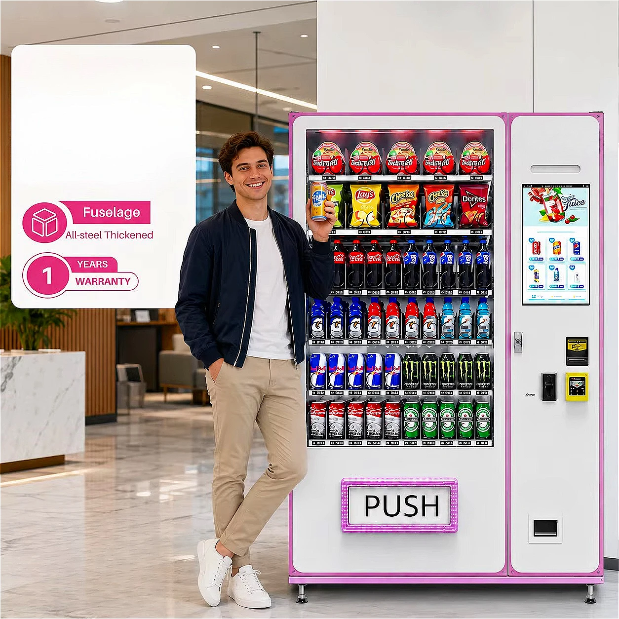 Cold Drink Vending Machine 220V 5 Shelf 40 Slot Cooling System 15.6 Touch Screen For Mall Hospital Station Customized