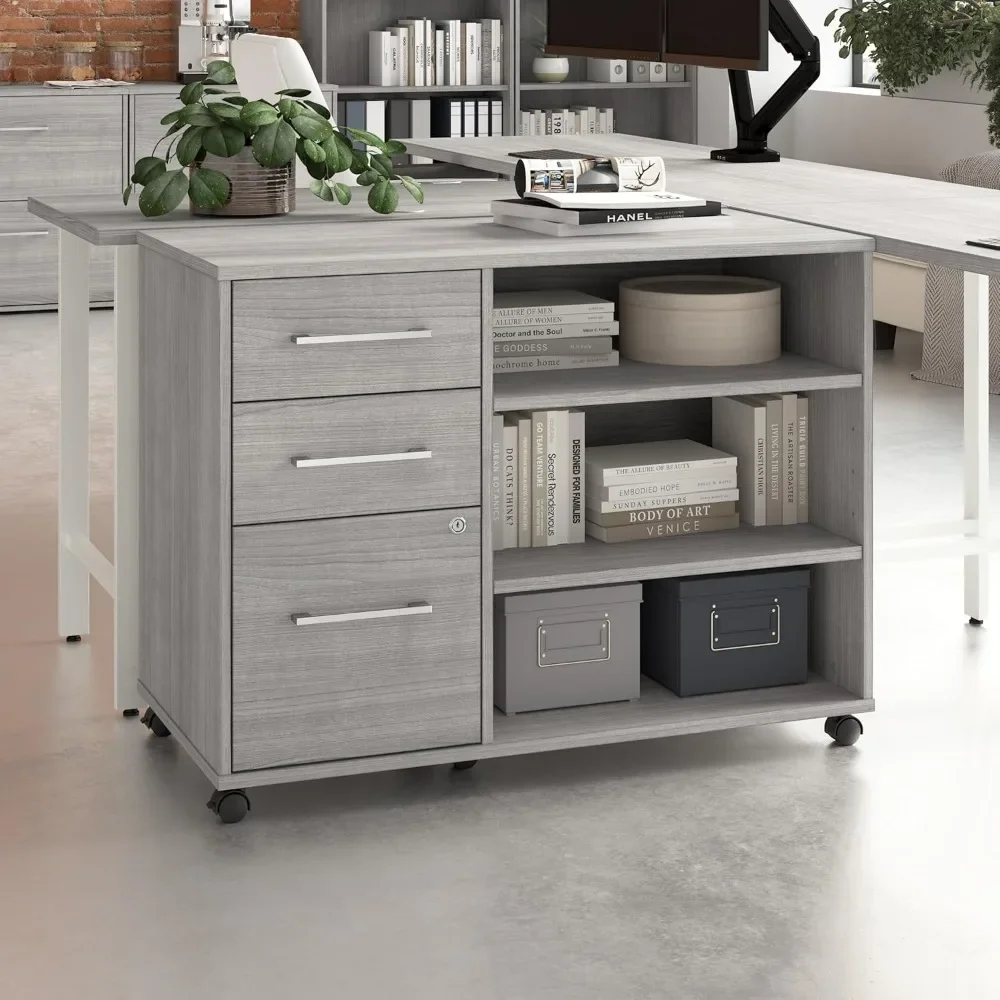 Hustle Office Storage Cabinet with Wheels in Platinum Gray, Mobile Organization Unit for Home and Professional Workspace