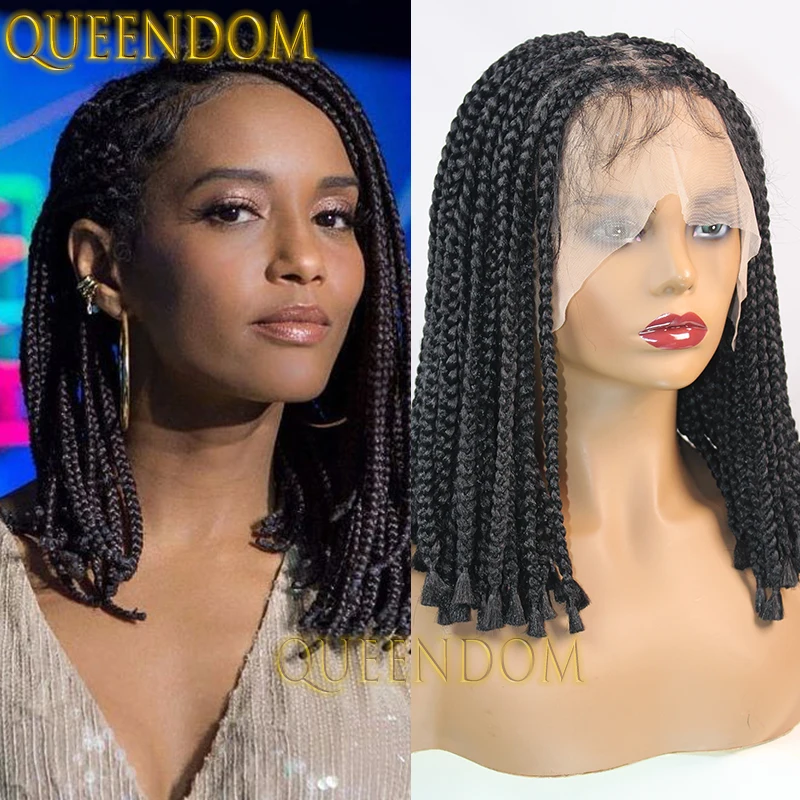 Synthetic Full Lace Box Braided Wig Knotless 10 Inch Dreadlock Short Bob Braid Wig for Black Women Distressed Cornrow Plaits Wig