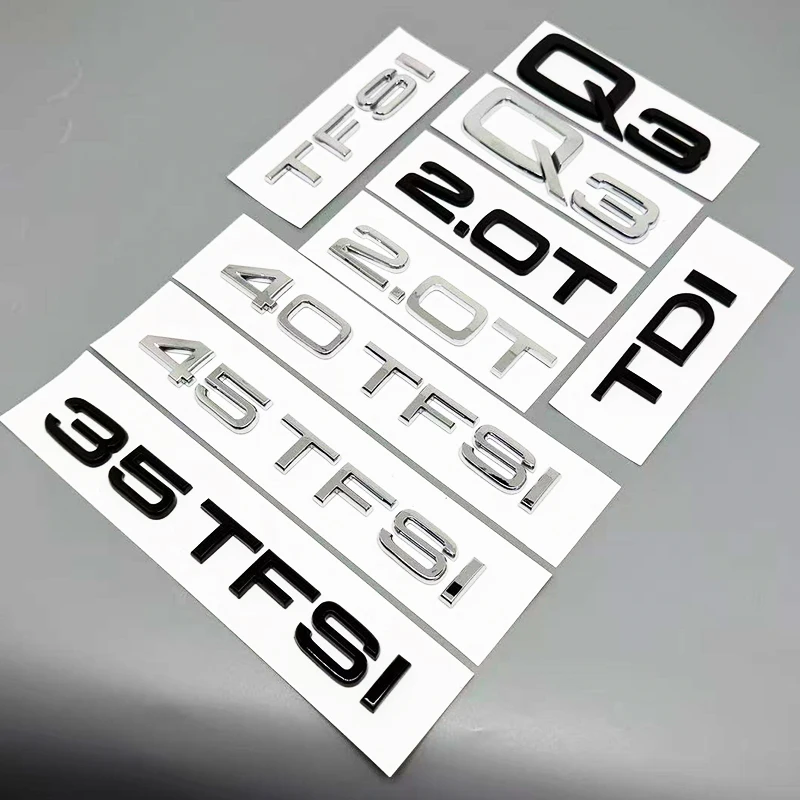 3D Letters Emblem 2.0T TDI TFSI 35TFSI 40TFSI 45TFSI Silver Black Car Sticker For Q3 Series Rear Trunk Tail Badge Accessories