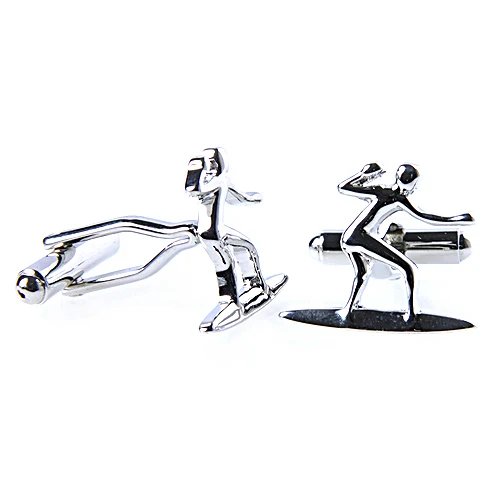   Sport Cufflinks  Silver Color Skiing Design Copper Material Men Cufflinks whoelsale&retail