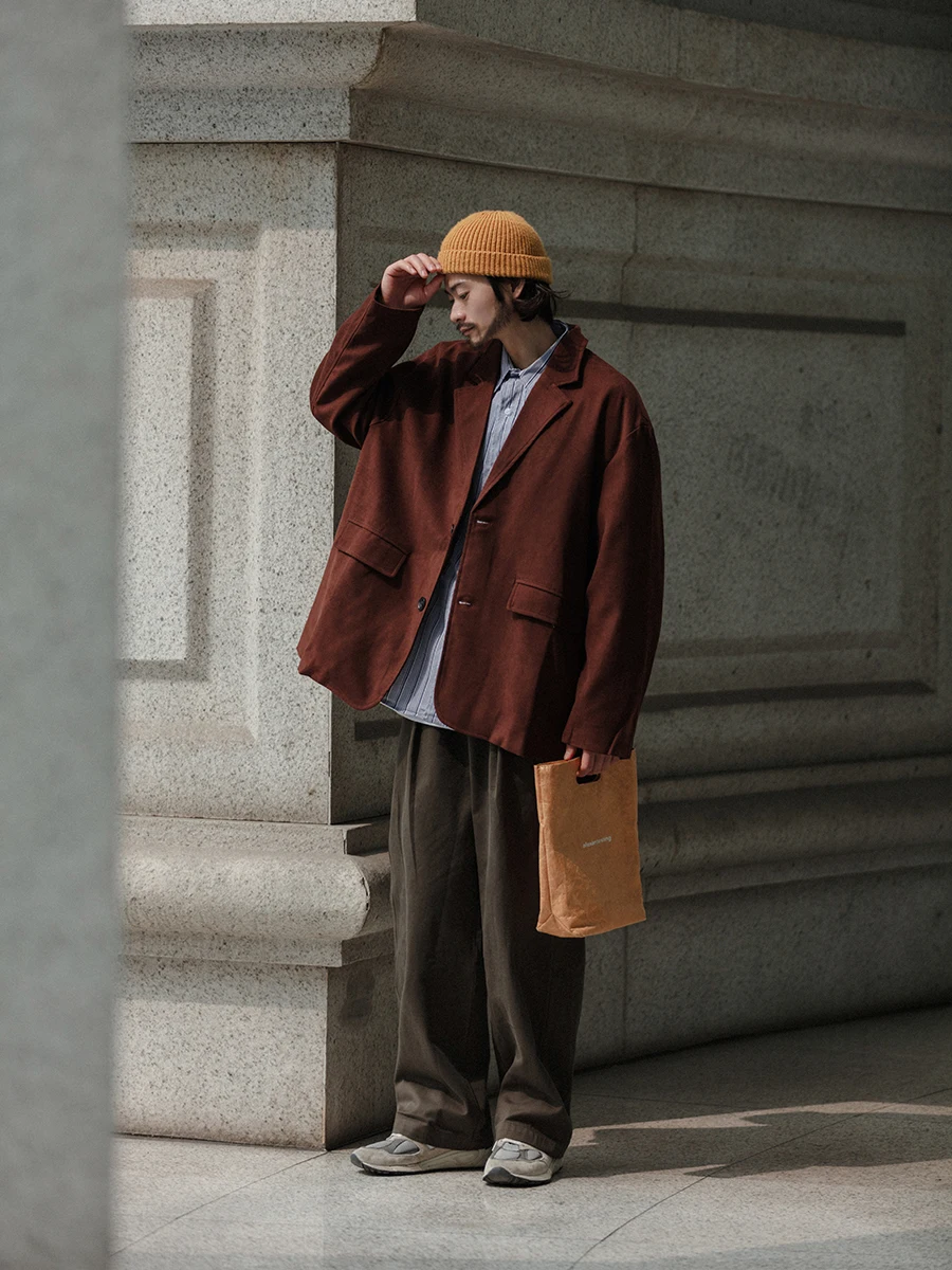 

Loose Men's Wine Red Suit Jaet Retro Japanese Sle Commute Light Outerwear Early Spring y Casual Workwear