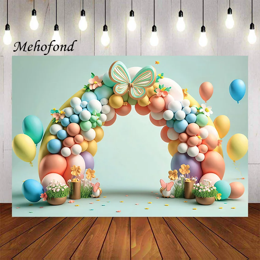 

Mehofond Photography Background Arch Balloon Floral Butterfly Girl Birthday Party Cake Smash Portrait Decor Photo Backdrop Studi