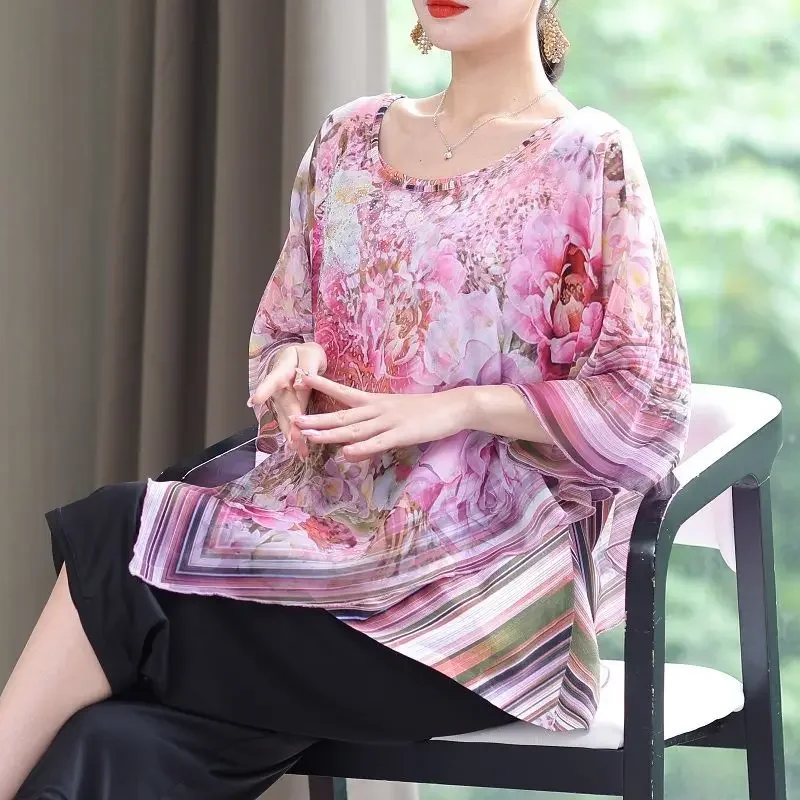 

Блузки женские с цветочным принтом, элегантные, свободного кроя, Harajuku, винтажные, дышащие, повседневные, с круглым вырезом, женские, универсальные, базовые, стильные, летние, шикарные