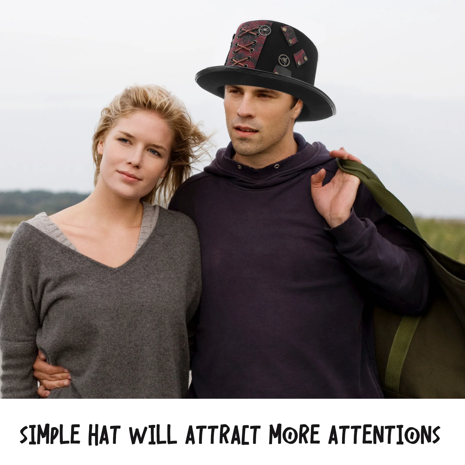 

Vintage Goth Steampunk Hat Red String Gear Gothic Punk Hat Cosplay Accessories for Men Women Adults Vintage Cap