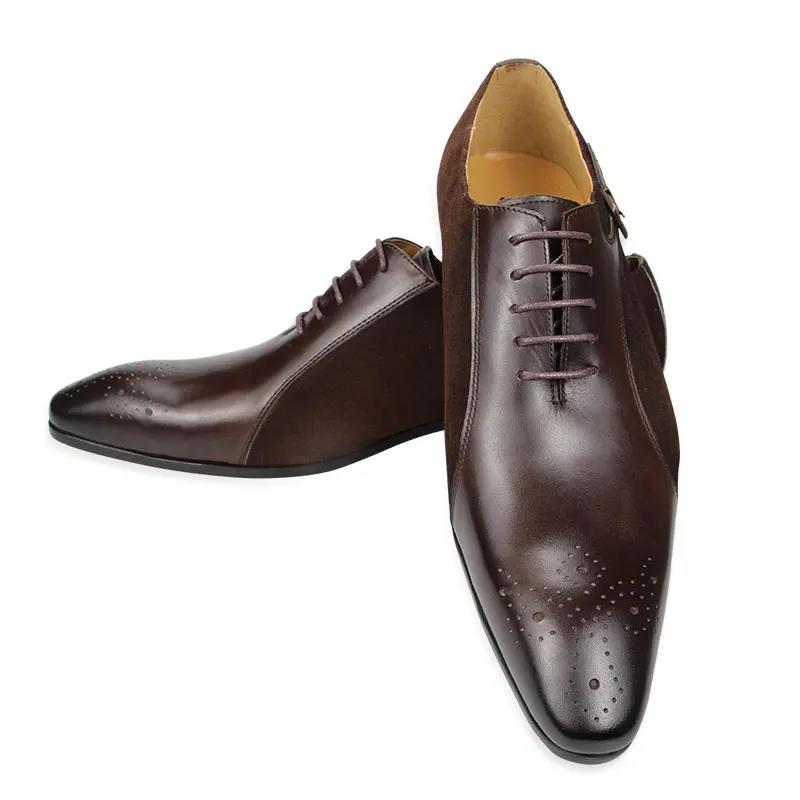 Zapatos de vestir de cuero de vaca genuino para hombre, calzado de boda, Brogue, hecho a mano, informal, Formal, de negocios