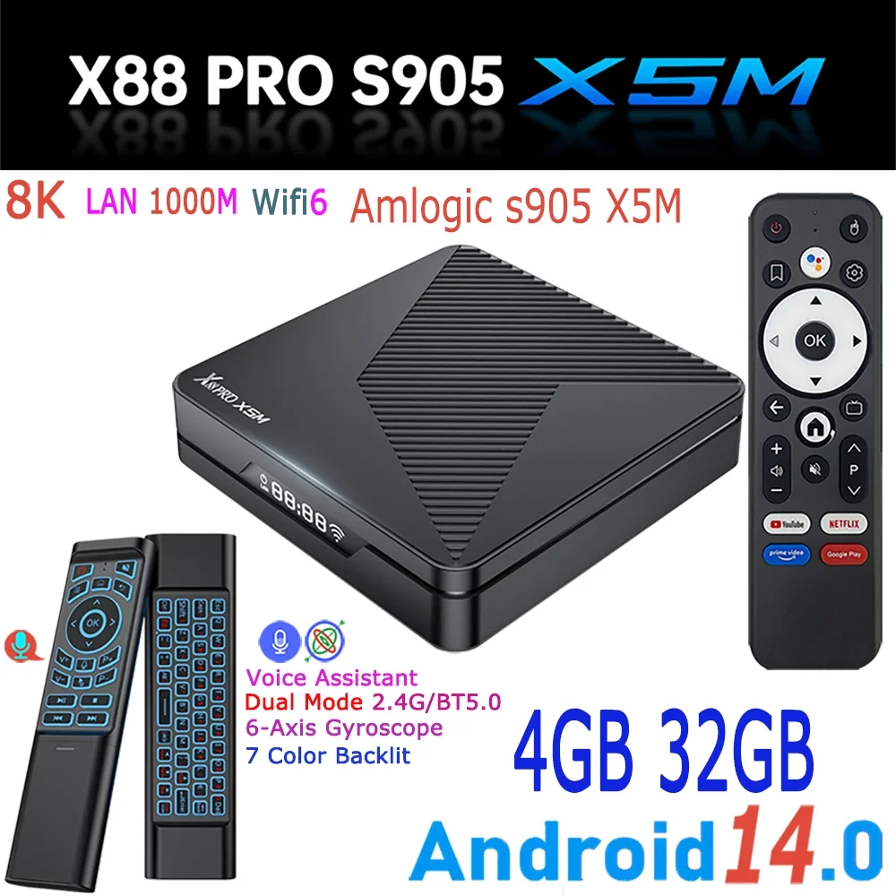 X88 PRO Amlogic S905 X5M أندرويد 14.0 رباعي النواة 8K مساعد فك تشفير الفيديو AI SR 1000M LAN Wifi6 BT5.0 صندوق التلفزيون الذكي #6
