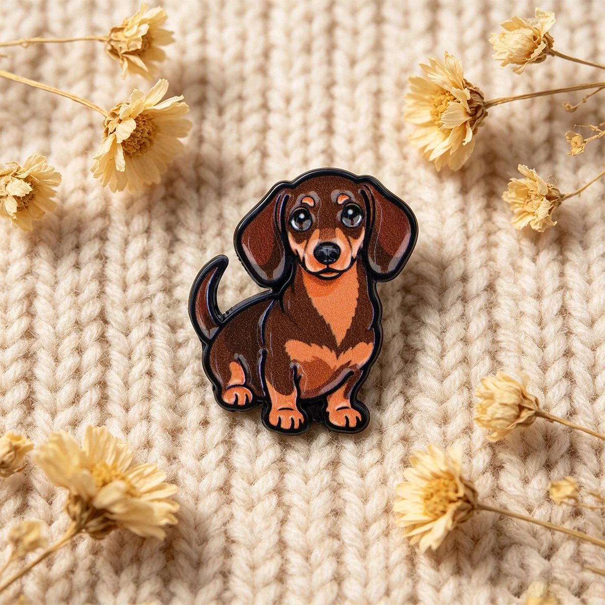 9 Stück Kawaii Dackel-Welpen Emaille-Pin, brauner Dackel-Anstecker, Brosche für Jeans, Rucksack, Kleidung, Dekoration, Geschenk für Tierliebhaber – Detail 6