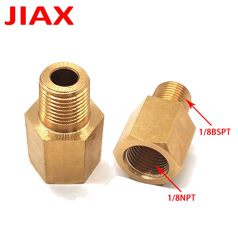 2pcs Taper Pipe Thread Adapter 1/8 NPT Female To 1/8 BSPT Male Reducer Brass Fitting for Sensor Sender Gauge Connector