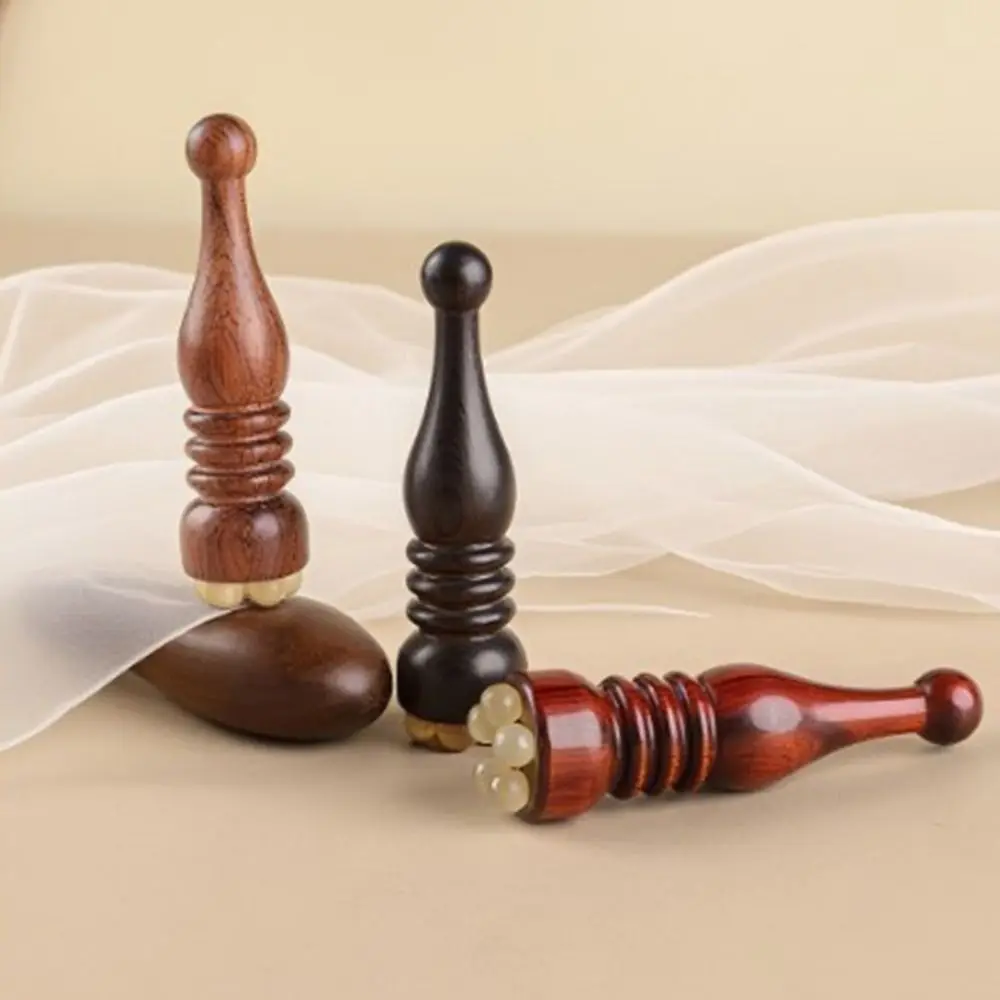 Sandalwood Eye Massage Stick Five Sheep Horn Beads Lotus Seedpod Shape Gua Sha Massager Smooth Surface Reduce Puffiness