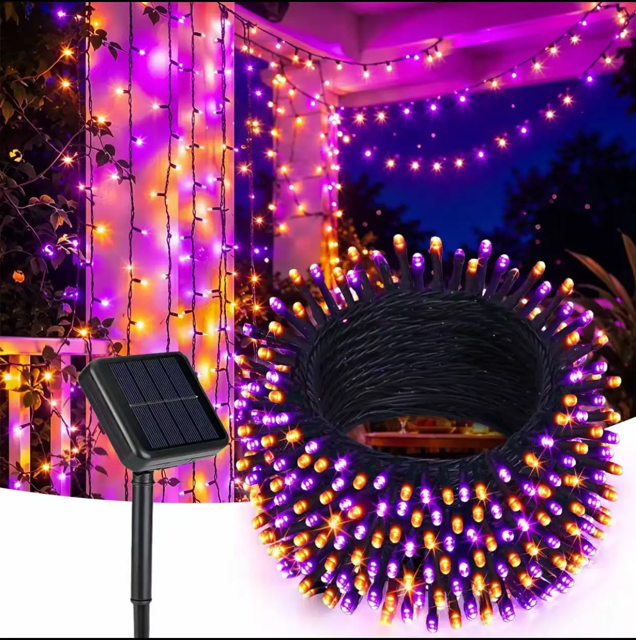 Outdoor solar green light string, starry sky string, holiday decoration light, garden courtyard camping lantern string