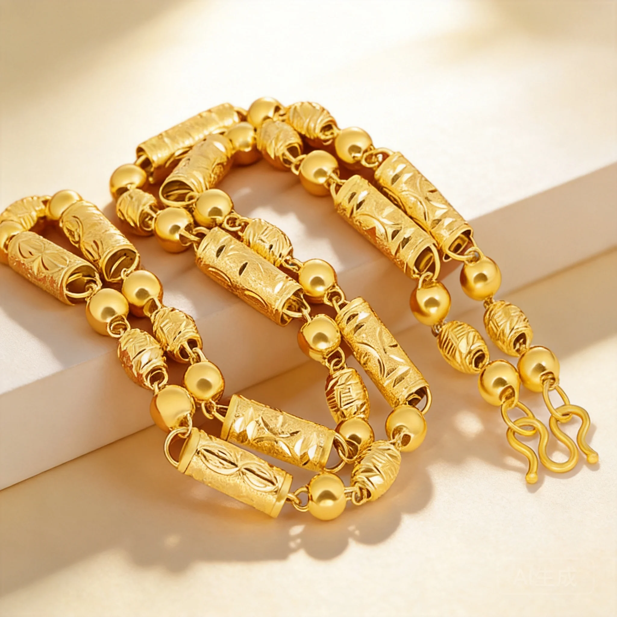 

2026 Men's Hollow Smooth Round Bead Buddhist Style Necklace For Daily Wear Party Gift Brass Gold Plated Casual Fashion Male Jewe