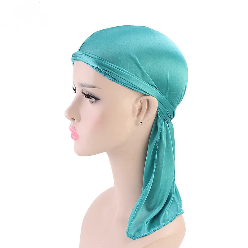 Unisex Silky Satin Durag for Men Women Long Tail Head Wrap Cap Smooth Bandana Headwear for Hair Protection Solid Color Headband