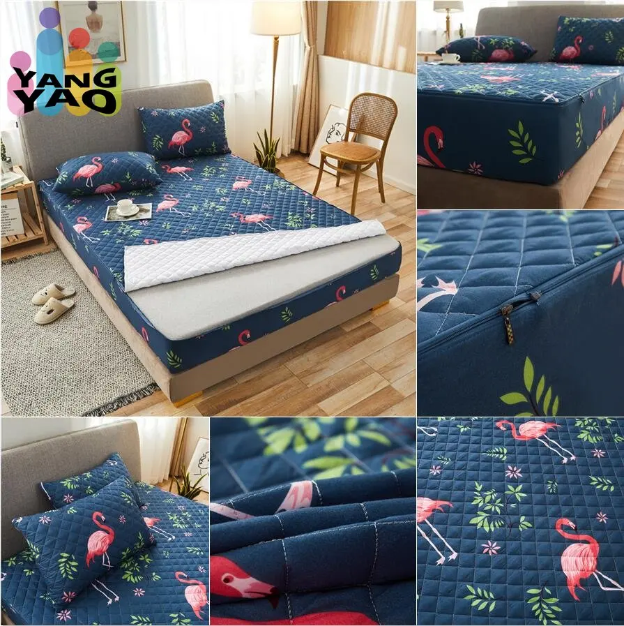 Printing Quilted Cotton Mattress Cover With Zipper Bedspread Mattress Cover Soft King Queen Tatami Bed Dust Cover Customizable