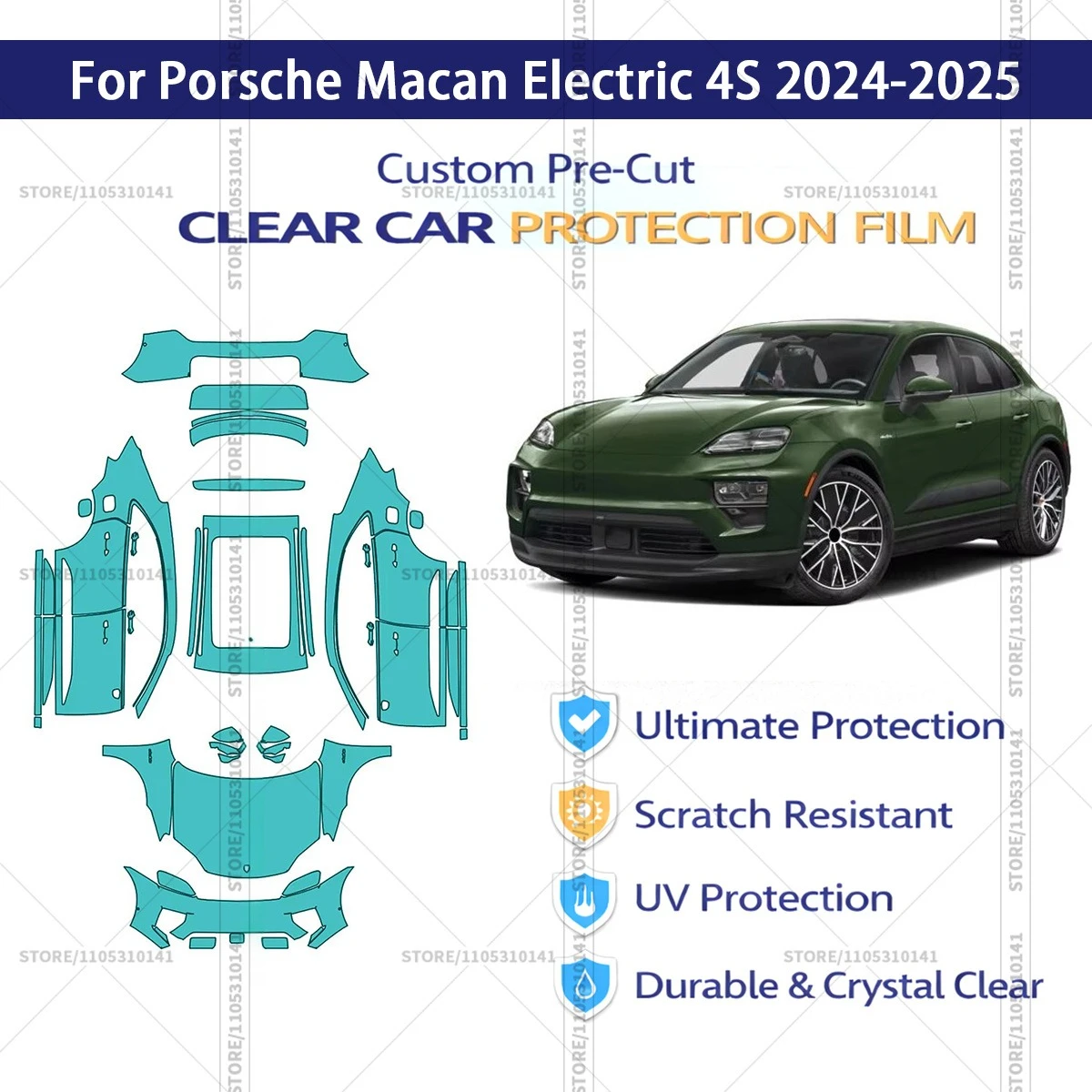 

Защитная пленка PPF для Porsche Macan Electric 4S 2024-2025, предварительно вырезанная, прозрачная, профессиональная автомобильная пленка