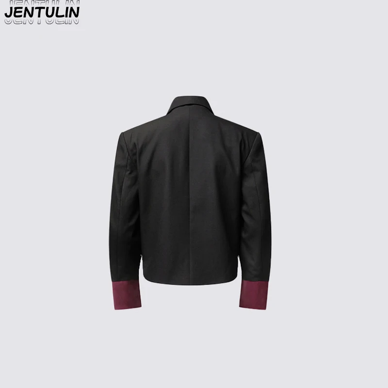 Y2k Retro Black Contrasting Patchwork Suit Jacket Spring And Autumn New Product Casual Design Top Short Suit Unisex