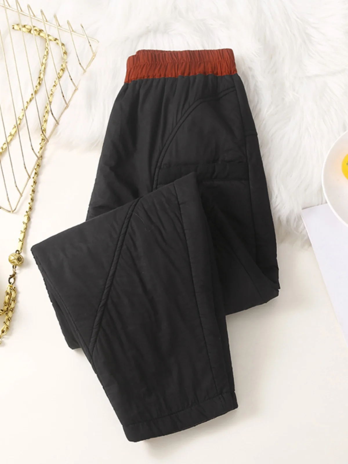 Thiened Pantaloni in cotone caldo leggero Capispalla da donna Pantaloni Rutabaga caldi imbottiti in cotone color sciolto invernale