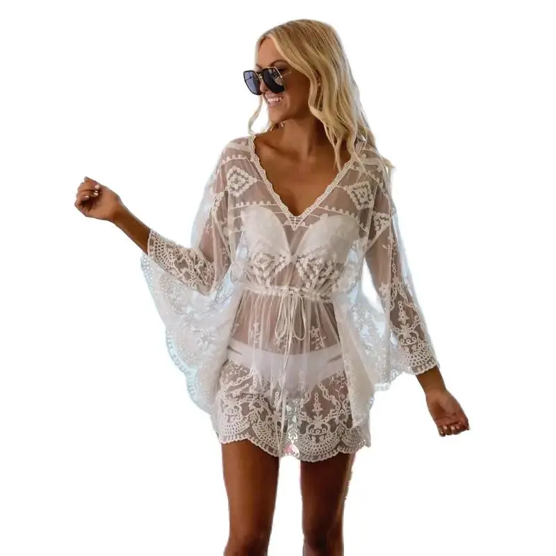 

Women Lace Crochet Beach Jacket Swimsuit Perspective Top Up Single Piece Dress Leisure Versatile Bikini Sun Protection Suit