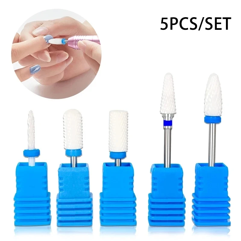 

5 PCS/Set Ceramic Nail Drill Bits Electric Drill Machine Nail Cutter Bits Nails Accessories Tools For Manicure Pedicure Tools