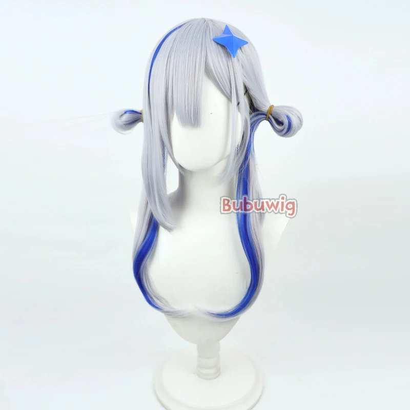 Bubuwig Synthetic Hair Amane Kanata Cosplay Wigs Virtual YouTuber Amane Kanata 60cm Silver White Mixed Blue Wig Heat Resistant