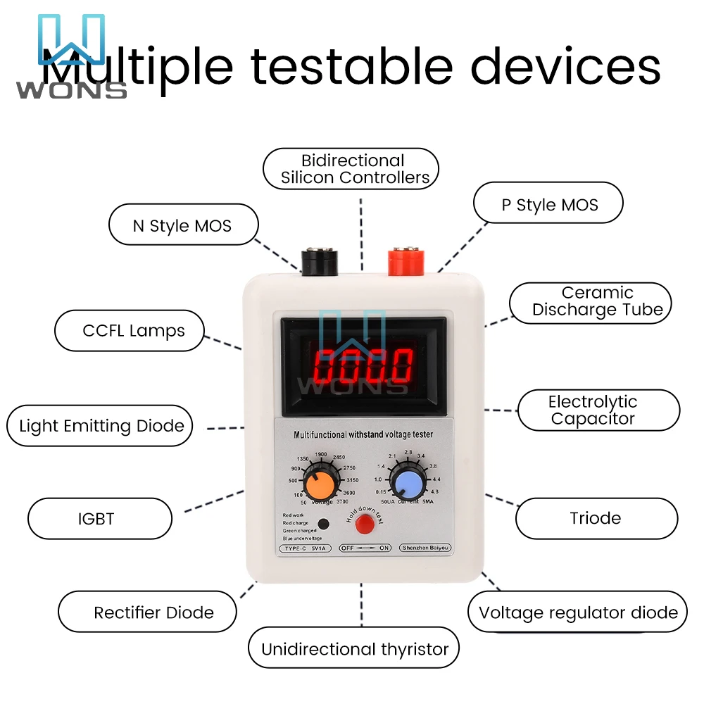 IGBT Voltage Capability Transistor Tester DC50-3700V Diode MOS Triode MOV Voltage Capability Transistor Withstand Voltage Tester