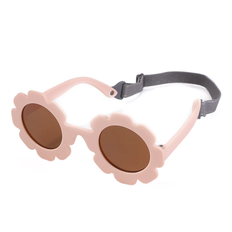 0-36 Months Baby Polarizrd Round Flower Sunglasses with Belt Flexible Durable TPEE Frame Mirrored UV400 TAC Lens Infant Eyewear