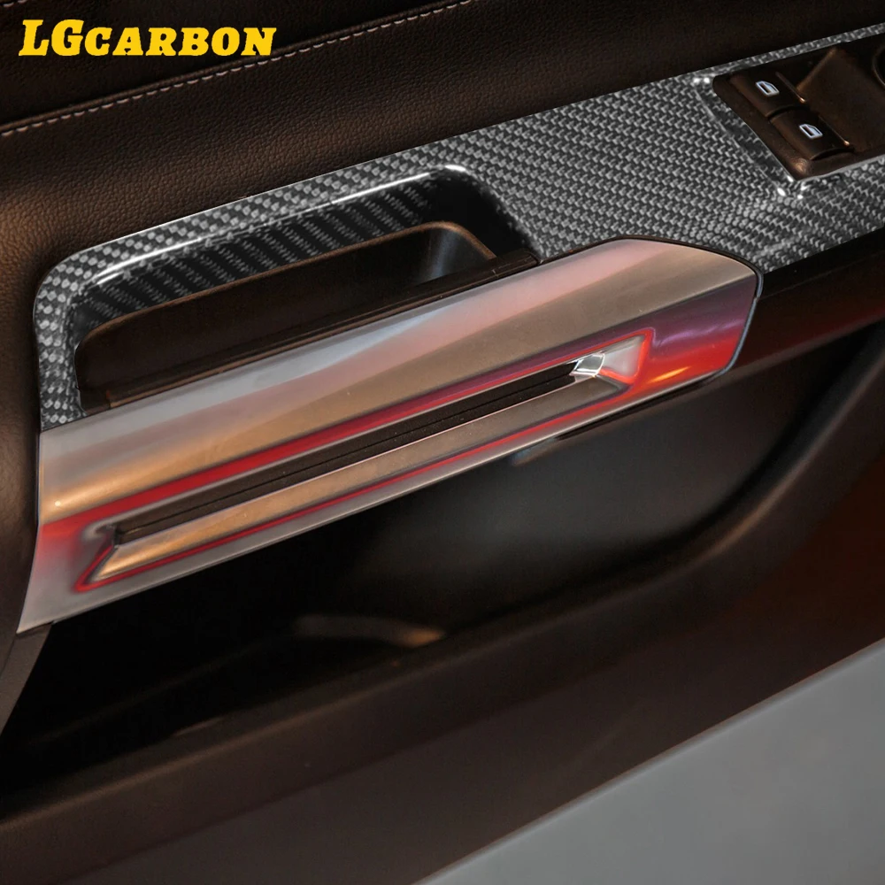 LGcarbon Real Carbon Fiber Window Interior Door Lift Switch Button Panel Door Handle Cover Trim For Ford Mustang 2015up