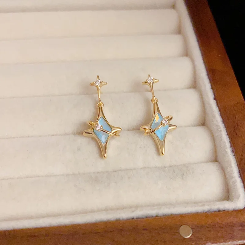 Light Luxury 925 Silver Needle Zircon Surrounding Stars Tassel Drop Earrings For Women Wedding Cute Elegant Bohemian Jewelry