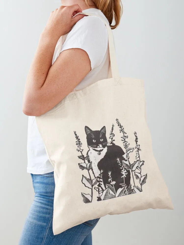 Tuxedo Cat in the Flower Garden Tote Bag Lady bags Customizable tote bag shopping bag logo Lady