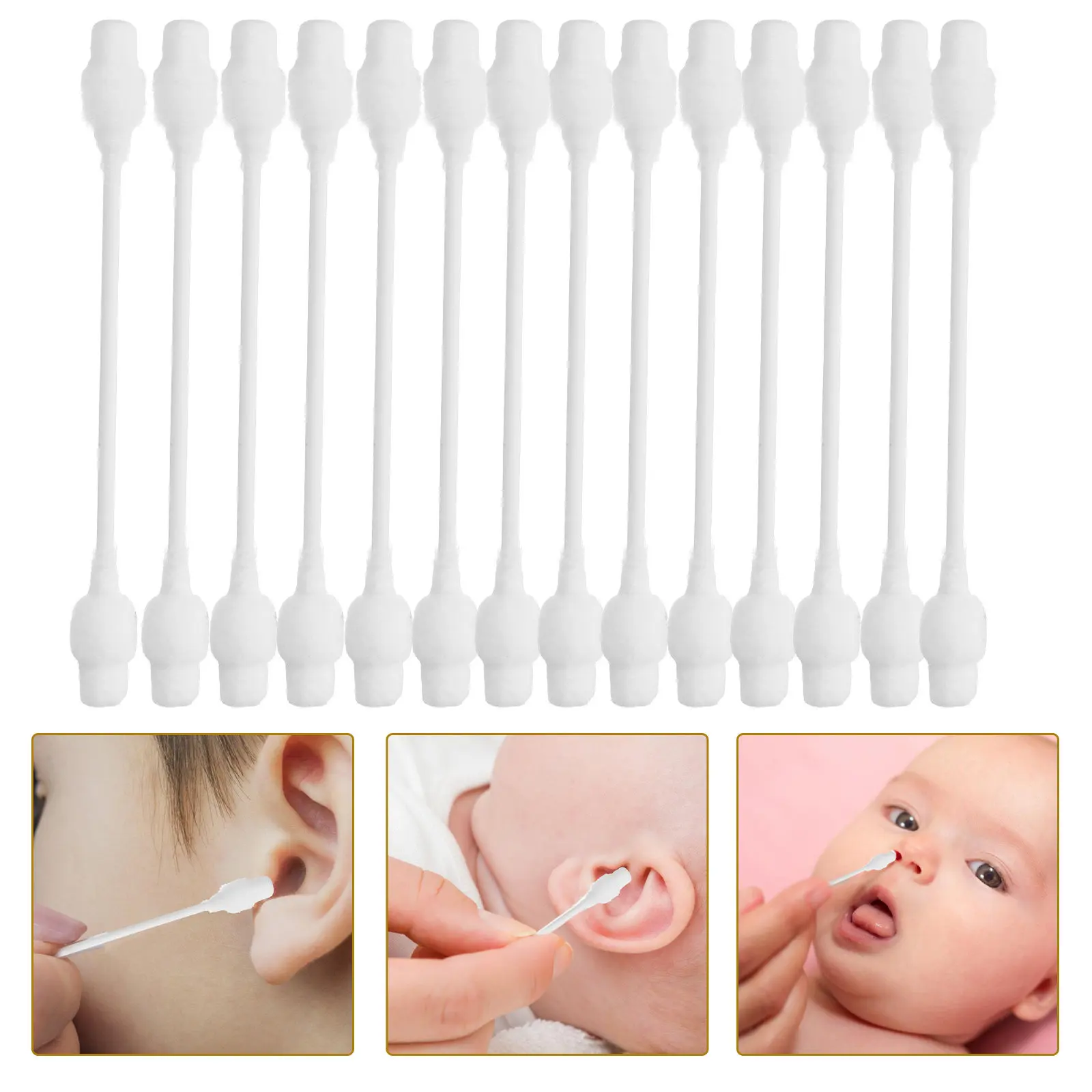 

100 шт. ватных палочек для чистки ушей младенцев, с большими двусторонними наконечниками, биоразлагаемые, для удаления ушной серы у новорожденных и малышей, безопасные, одноразовые