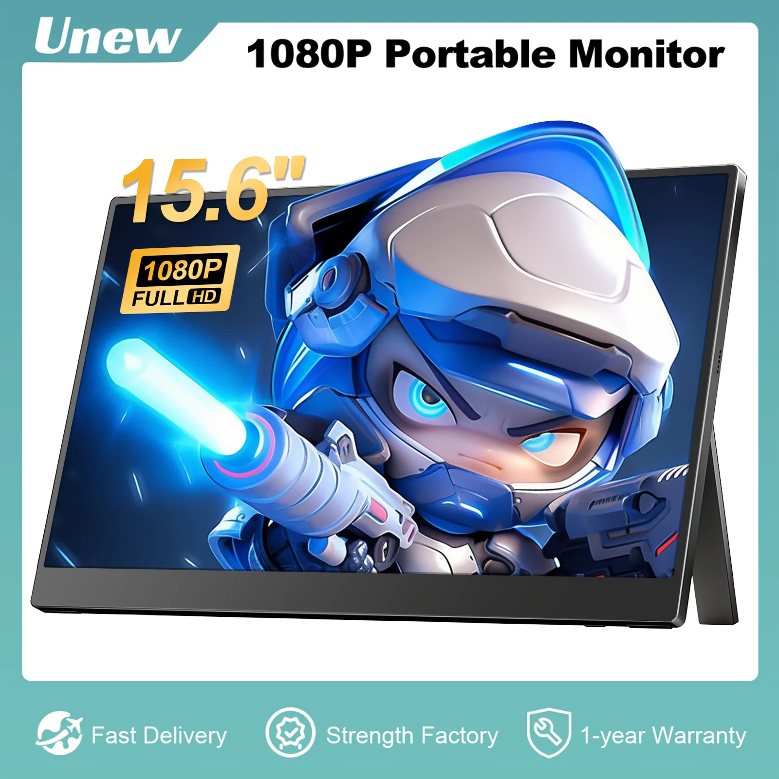 Unew 15.6 inch Portable Monitor 1920x1080 Gaming Monitor Display Thin IPS LCD Screen for Laptop Switch Xbox Raspberry Pi