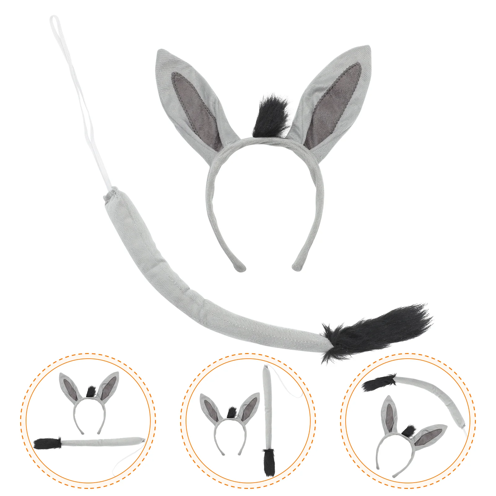 Donkey Dress Accessories Carnival Costume Decors Animals Ear Hairband Bunny Mask Set Cloth Party Cosplay Headband Tail Child