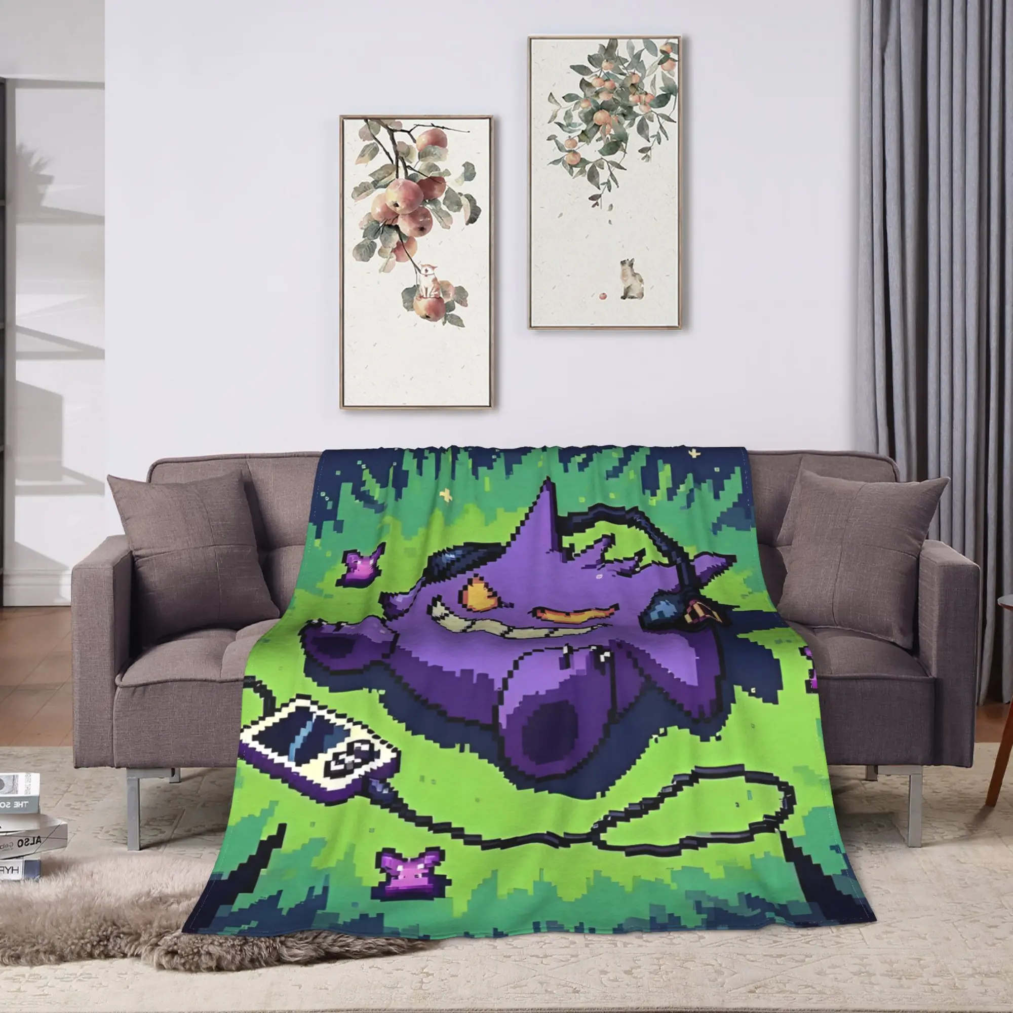 Gengar Cartoon  Flannel Blanket  Warm Bedding Throws for Home Decor Decorative Street Trend Bedspread Sofa Bed Cover