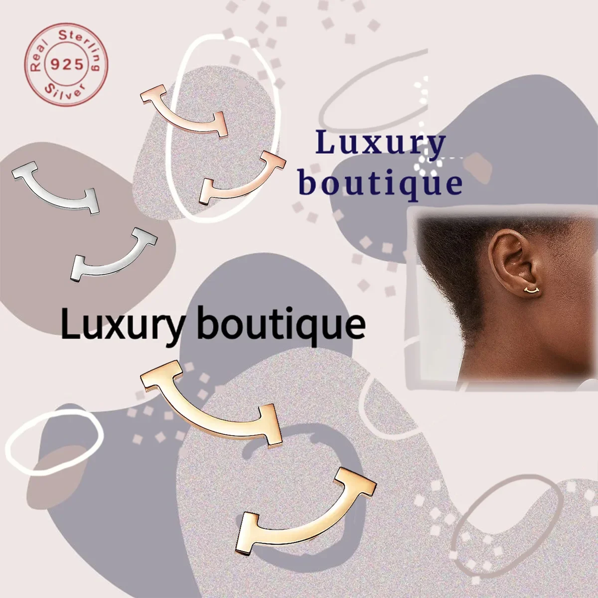 

Pure silver S925 earrings with a smile design, personalized for ladies, luxurious and noble OL style, couple holiday gift