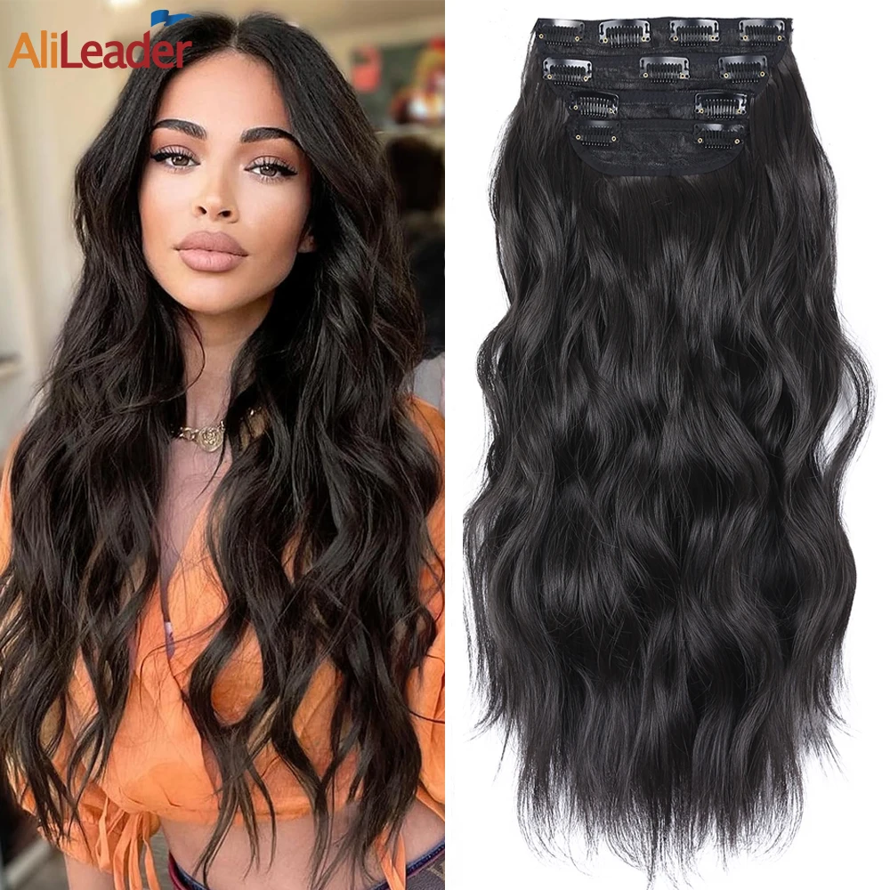 

Synthetic Long Wavy 11 Clip In Hair Extensions 4Pcs/Set Clip In Hairpieces 20" Black Brown Blond 220G Thick Hairpieces Full Head