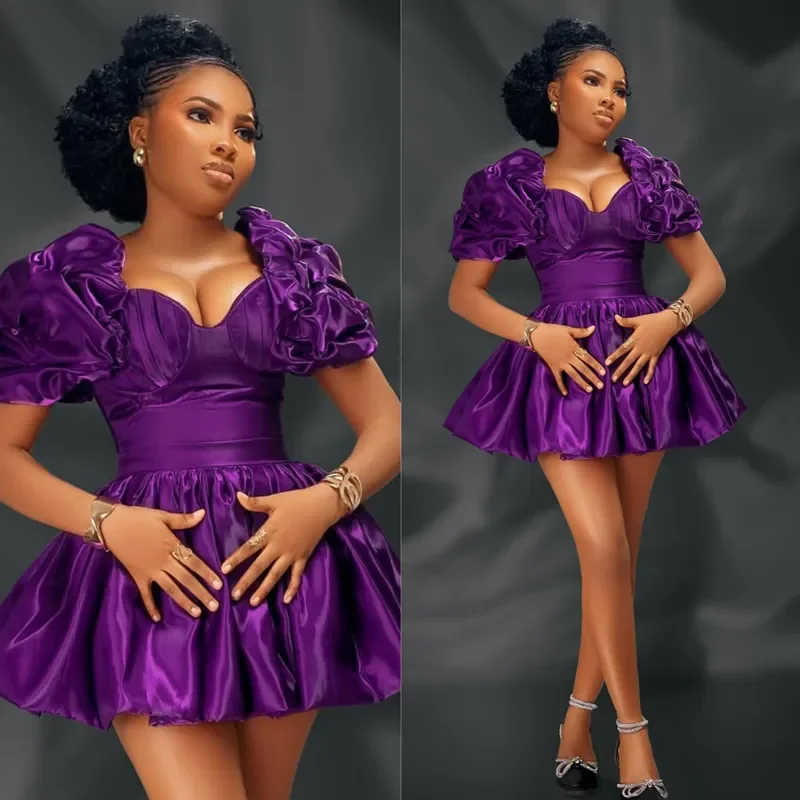 

Customized 2026 Mini Short Purple V-Neck Cocktail Party Dress Suitable For Women's Back To School Dress Sexy Pleated Ball Dress