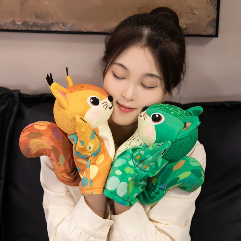 28cm bonito esquilo mão fantoche brinquedos de pelúcia macio recheado dos desenhos animados animal boneca pai criança boneca interativa adereços jogo das crianças