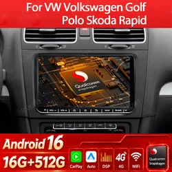 안드로이드 16 카플레이 자동차용 VW/폭스바겐 파사트 골프 MK5 MK6 제타 EOS 폴로 투란 시트 샤란 차량용 라디오 GPS 네비게이션 4G 와이파이 QLED
