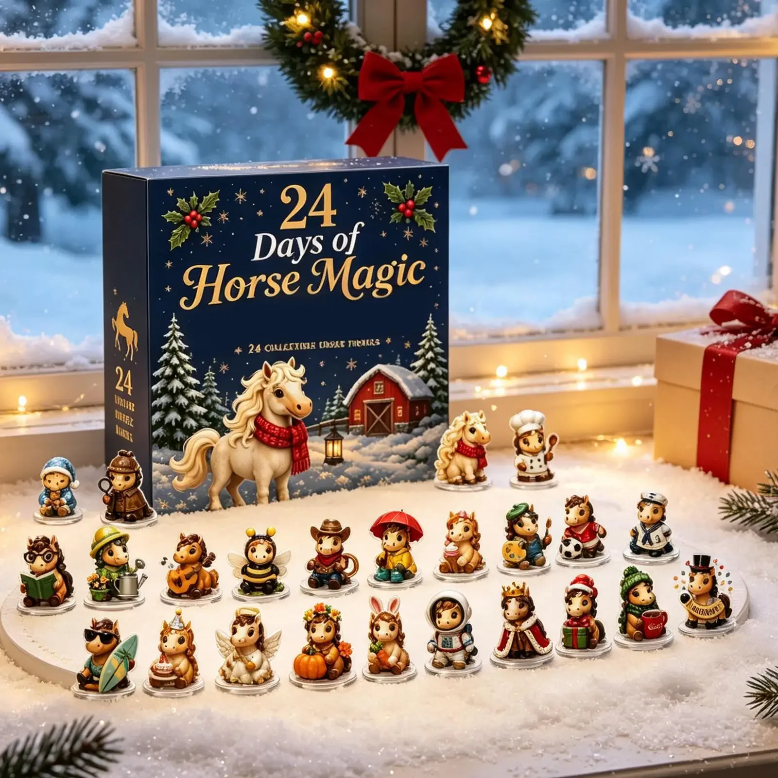 2026 Horse-Themed Advent Calendar 24 Days of Equestrian Magic Featuring 24 Unique 2D Acrylic Horse Ornaments for Horse Lovers