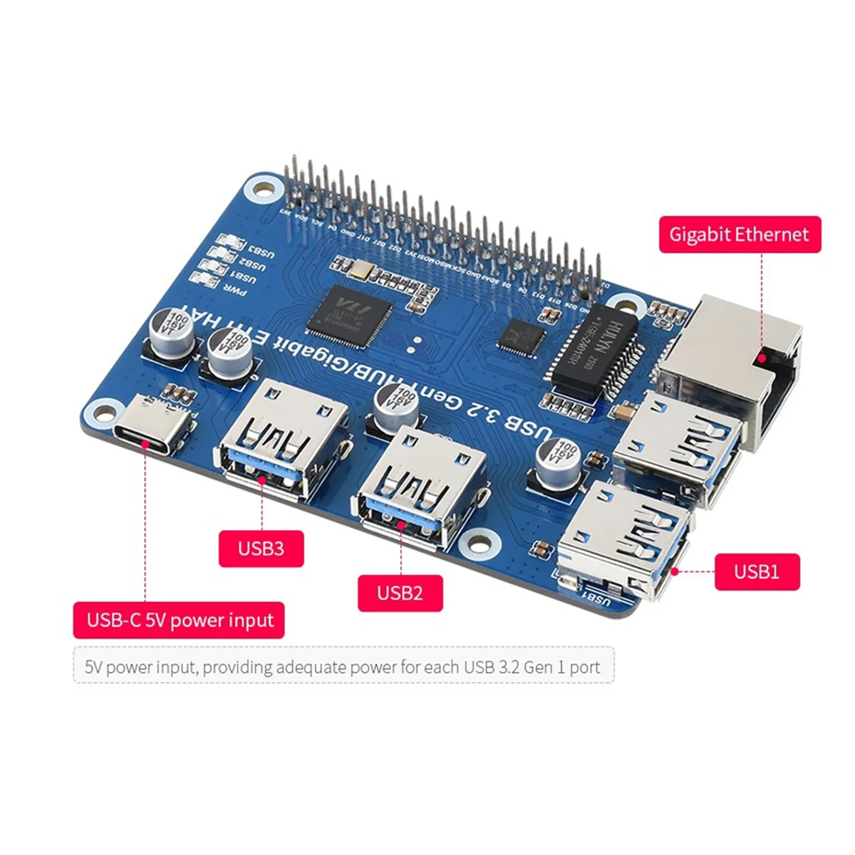 Per scheda di espansione Raspberry Pi USB 3.2 Gen1 e Gigabit Ethernet HUB HAT 3 X USB 1 X Gigabit