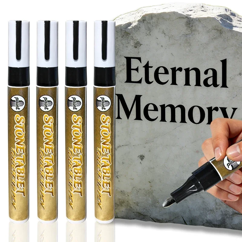 4pcs Black Ink Repair Tomb Permanent Marker Pen Paint Revives Worn Inscriptions on Gravestones, for Restoring on Cemetery