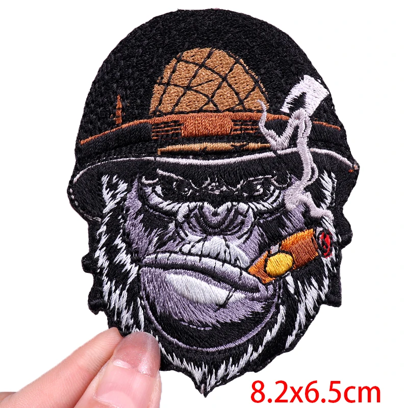 Fiercely/Muscle Animal Patch Bear/Monkey Embroidery Patch Punk Iron On Patches For Clothing Thermoadhesive Patches On Clothes